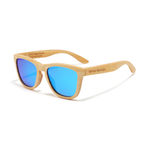 The Traveller - Polarized Sunglasses - Bamboo, ocean blue lens