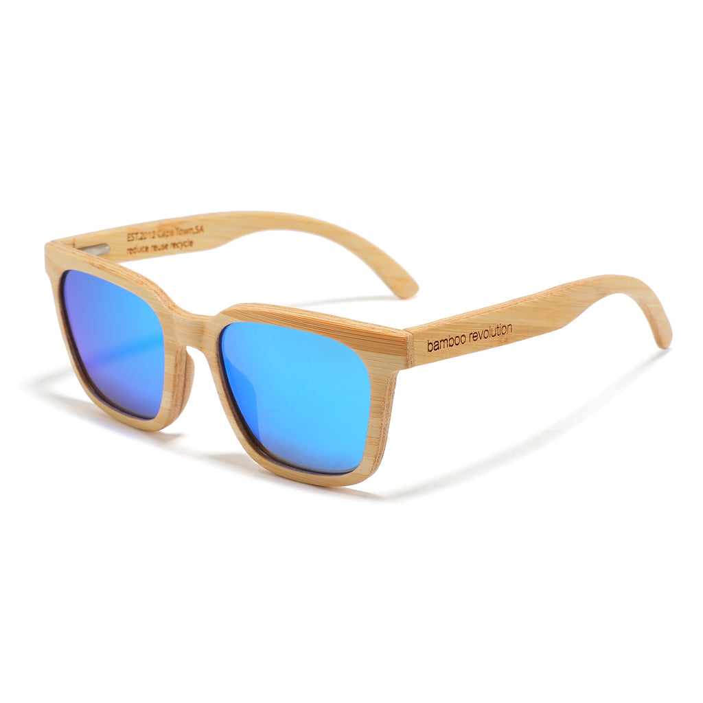 The Edge - Polarized Sunglasses - Bamboo, ocean blue lens
