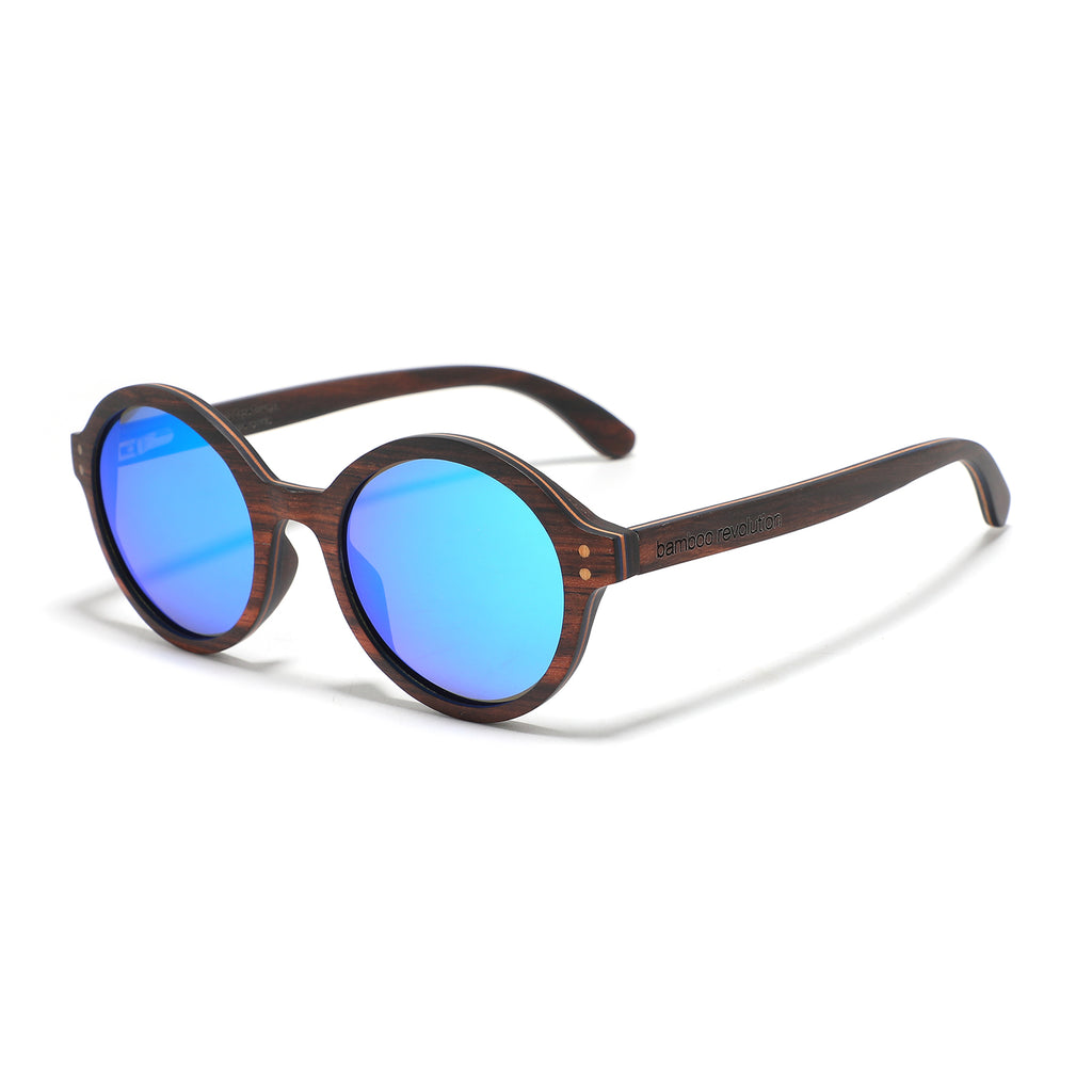 The Jackie O - Polarized Sunglasses - brown bamboo, ocean blue lens
